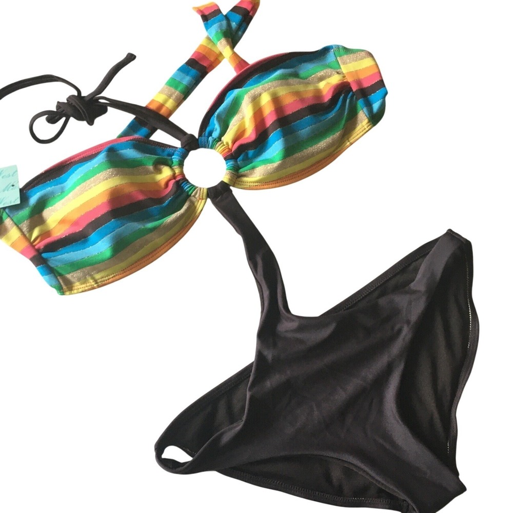 NEW Marina West Swimsuit Bikini Large Rainbow Cut Out Strapless Vacation Travel